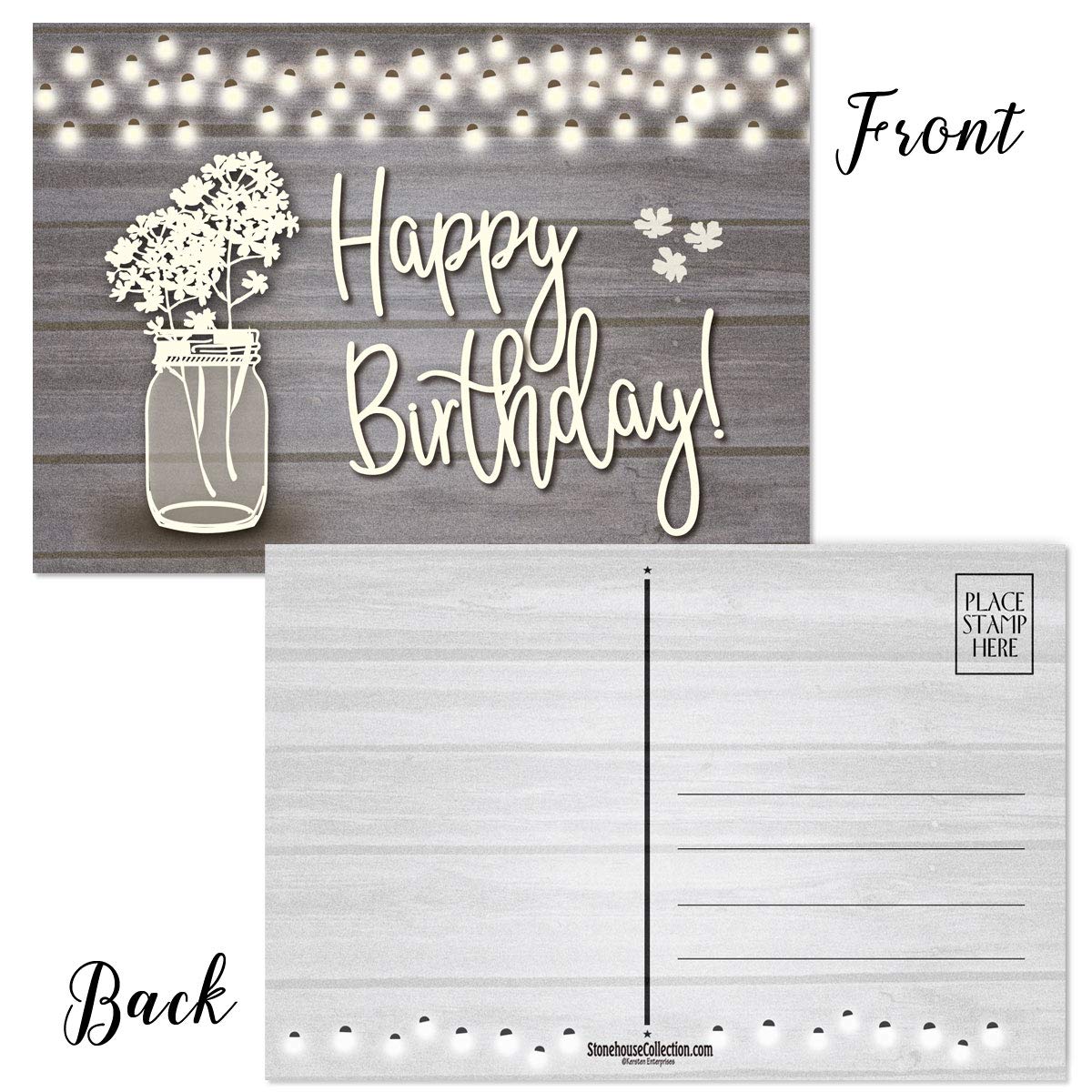Stonehouse Collection Assorted Happy Birthday Postcards - 5 Birthday Designs | Great for Friends, Family, Neighbors & Colleagues | Size: 4" x 6" | Bulk Birthday Postcards (Rustic Variety) - Image 5