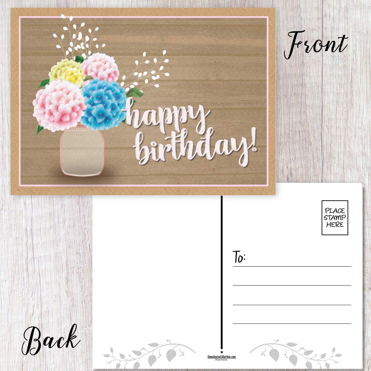 Stonehouse Collection Assorted Happy Birthday Postcards - 5 Birthday Designs | Great for Friends, Family, Neighbors & Colleagues | Size: 4" x 6" | Bulk Birthday Postcards (Rustic Variety) - Image 6