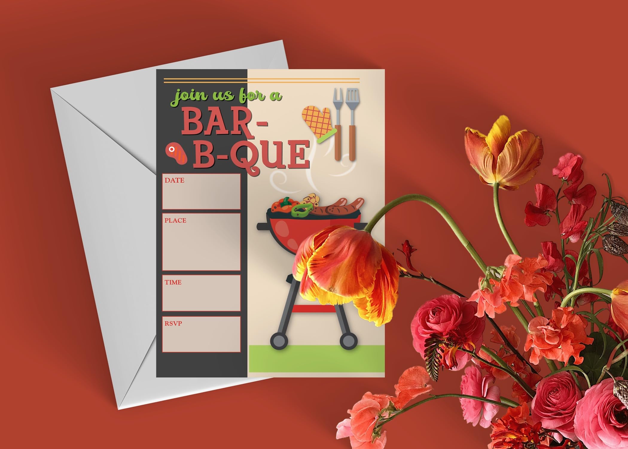 Stonehouse Collection | BBQ Invitations | Bar-B-Que Invites with Envelopes - Picnic, Outdoor, Grill (BBQ Grill) - Image 3