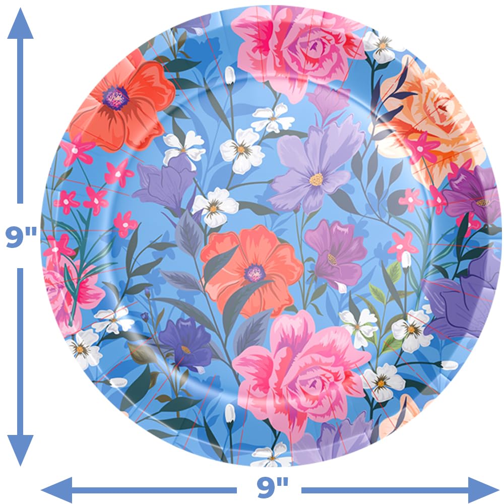 Stonehouse Collection | Blue Floral Paper Plates and Napkins |20 9" Paper Plates & 20 Napkins | 40 PCS Total | Disposable (Blue Floral) - Image 4