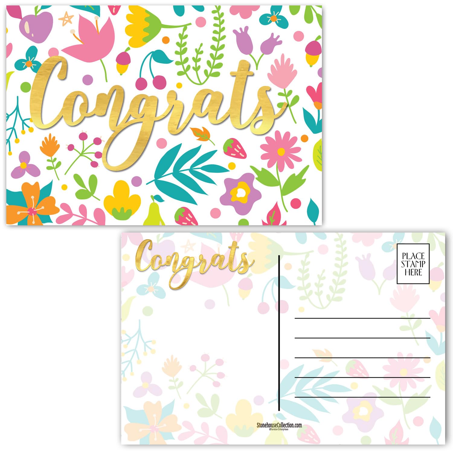 Stonehouse Collection, Congratulations Festive Postcards for Easy Mailing, Colorful Patterns, 36 Congrats, USA Made(Assorted) - Image 3