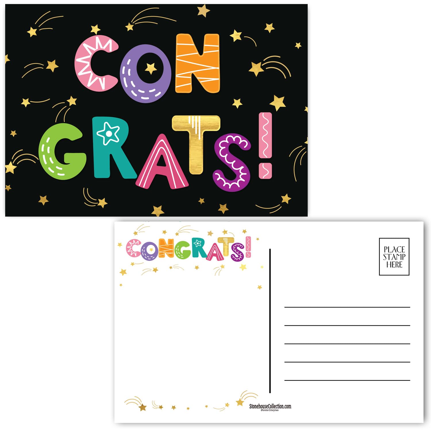 Stonehouse Collection, Congratulations Festive Postcards for Easy Mailing, Colorful Patterns, 36 Congrats, USA Made(Assorted) - Image 4