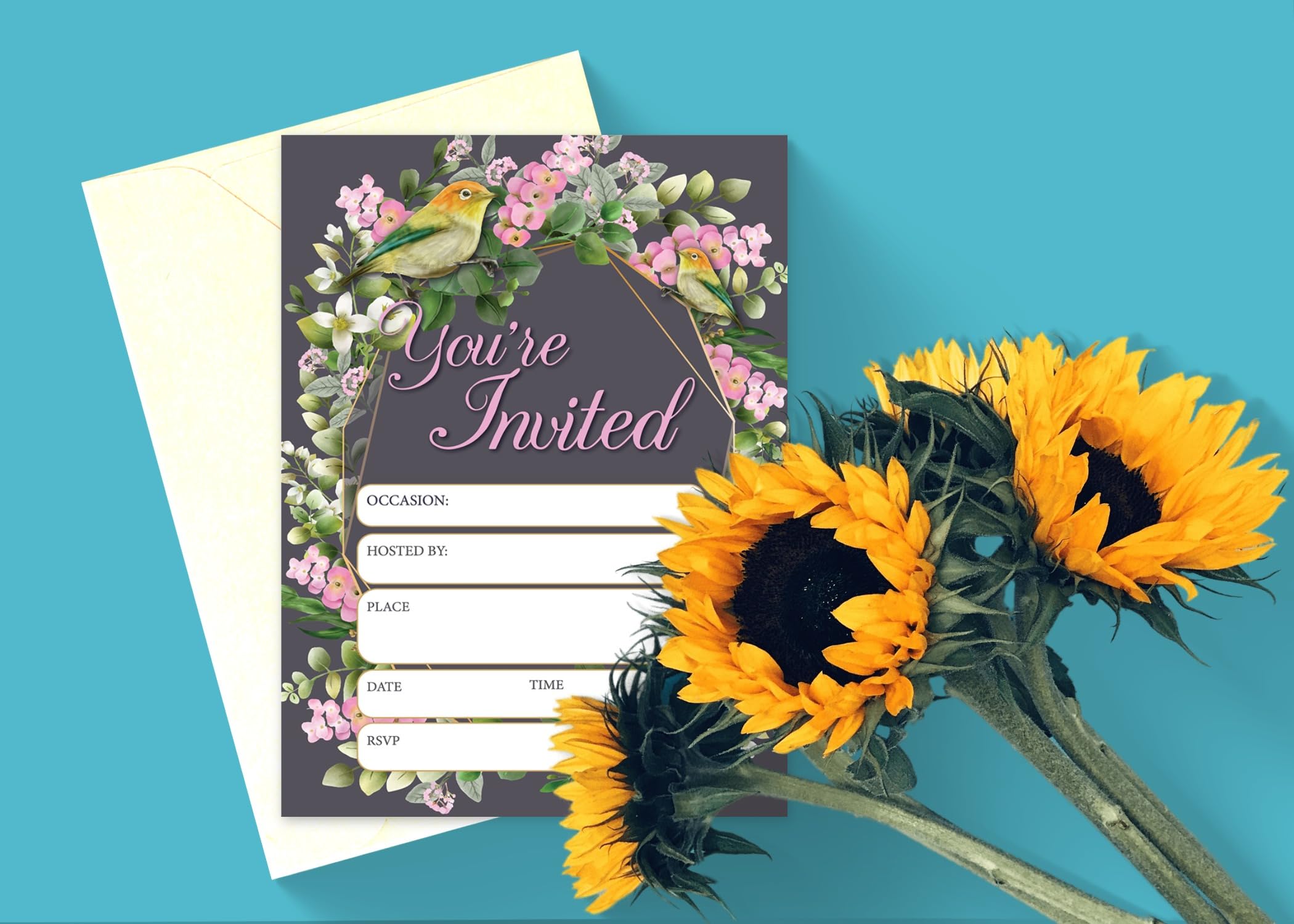 Stonehouse Collection | Euphorbia Milii Floral Invitation | Crown of Thorns Party invite | Garden Party 25 Invitations and 25 Envelopes | Wedding, Baby Shower, Birthday (Crown of Thorns) - Image 5