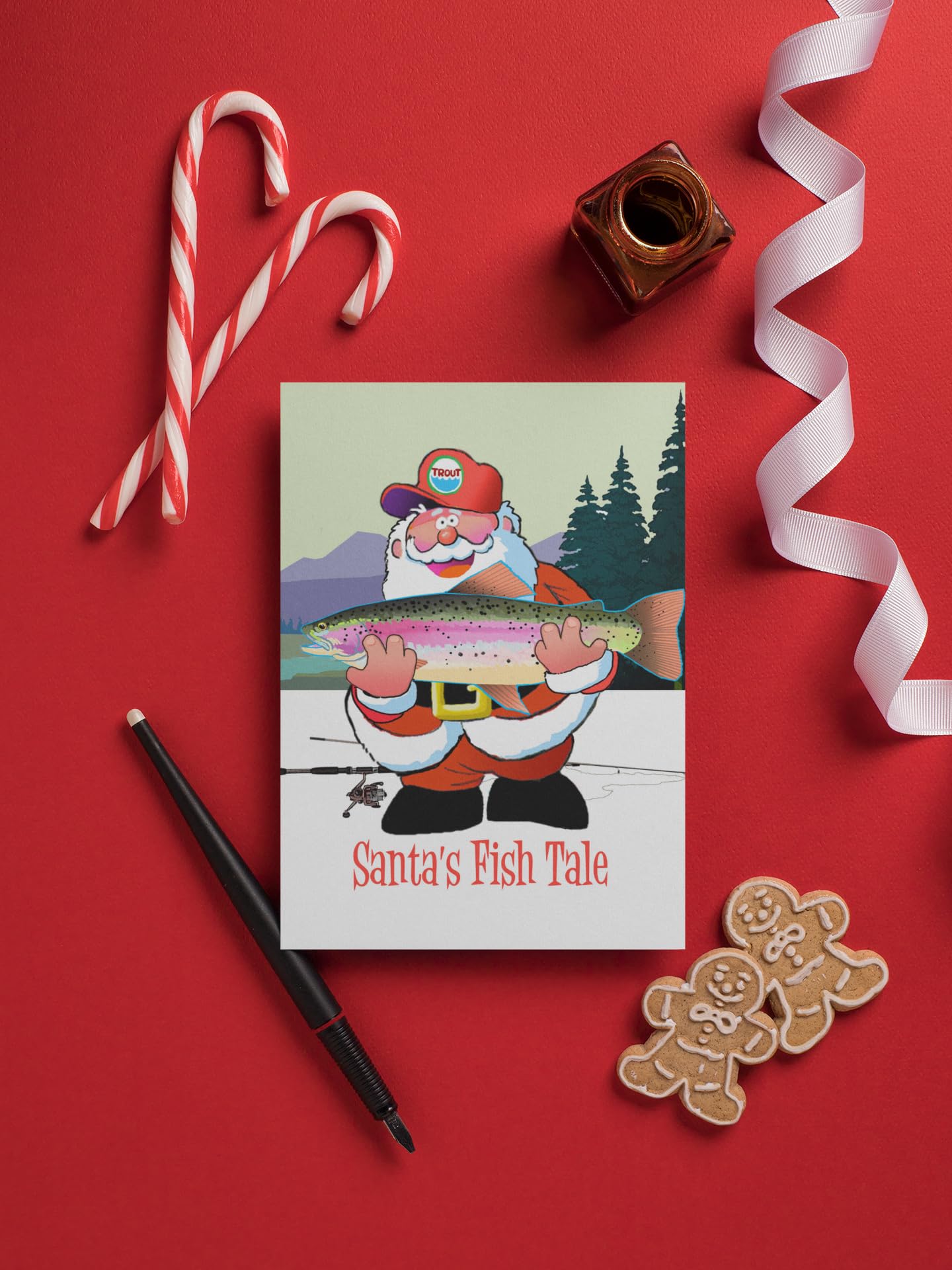 Stonehouse Collection Fishing Christmas Cards, Funny Santa Fishing Holiday Cards, Santa's Fish Tale Holiday Card, 12-Pack with Envelopes, Made in the USA (Standard) - Image 3