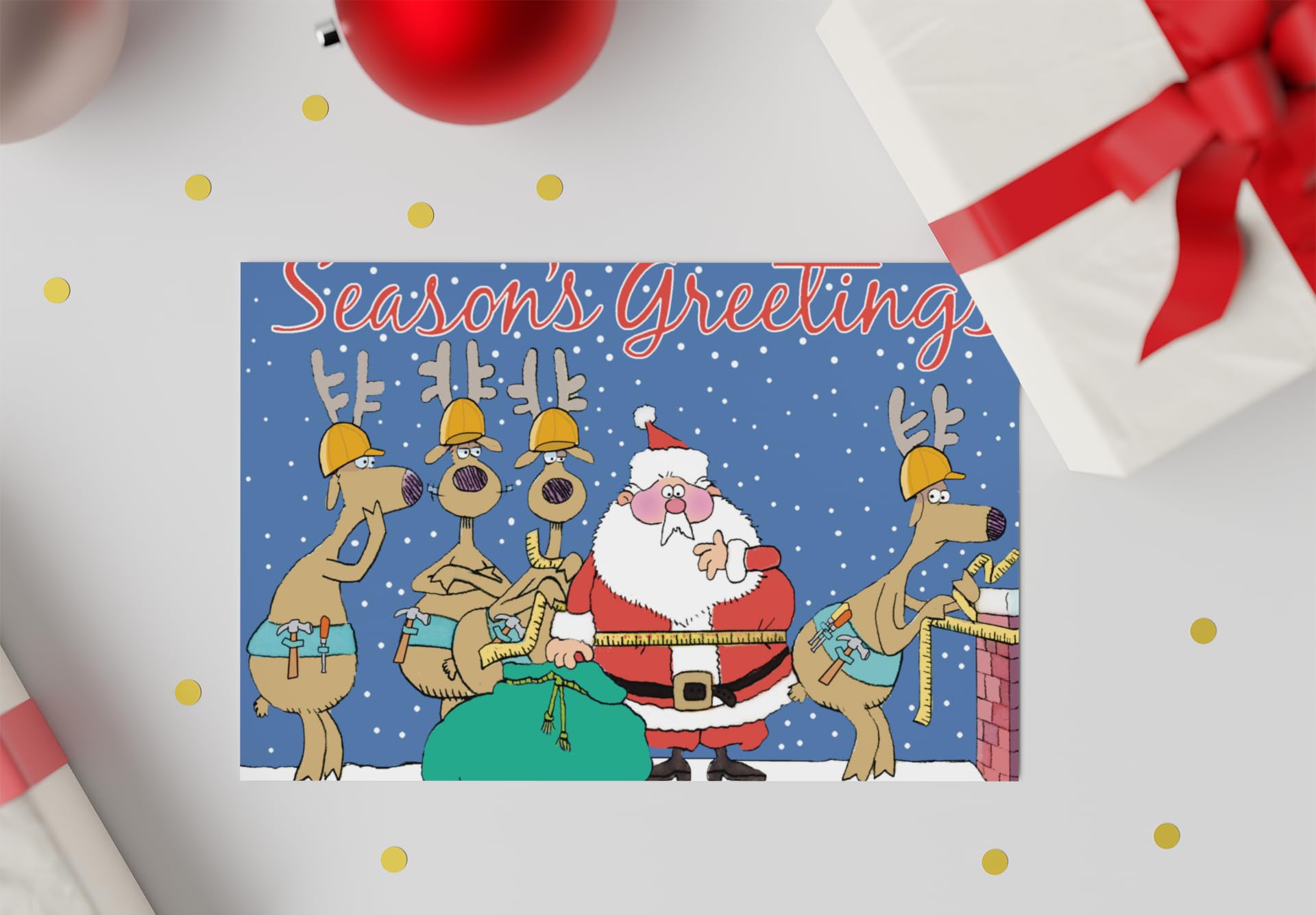 Stonehouse Collection Funny Construction Christmas Cards – Humorous Measuring Santa Holiday Card 12-Pack with Envelopes, Contractor, Made in the USA (Standard) - Image 3