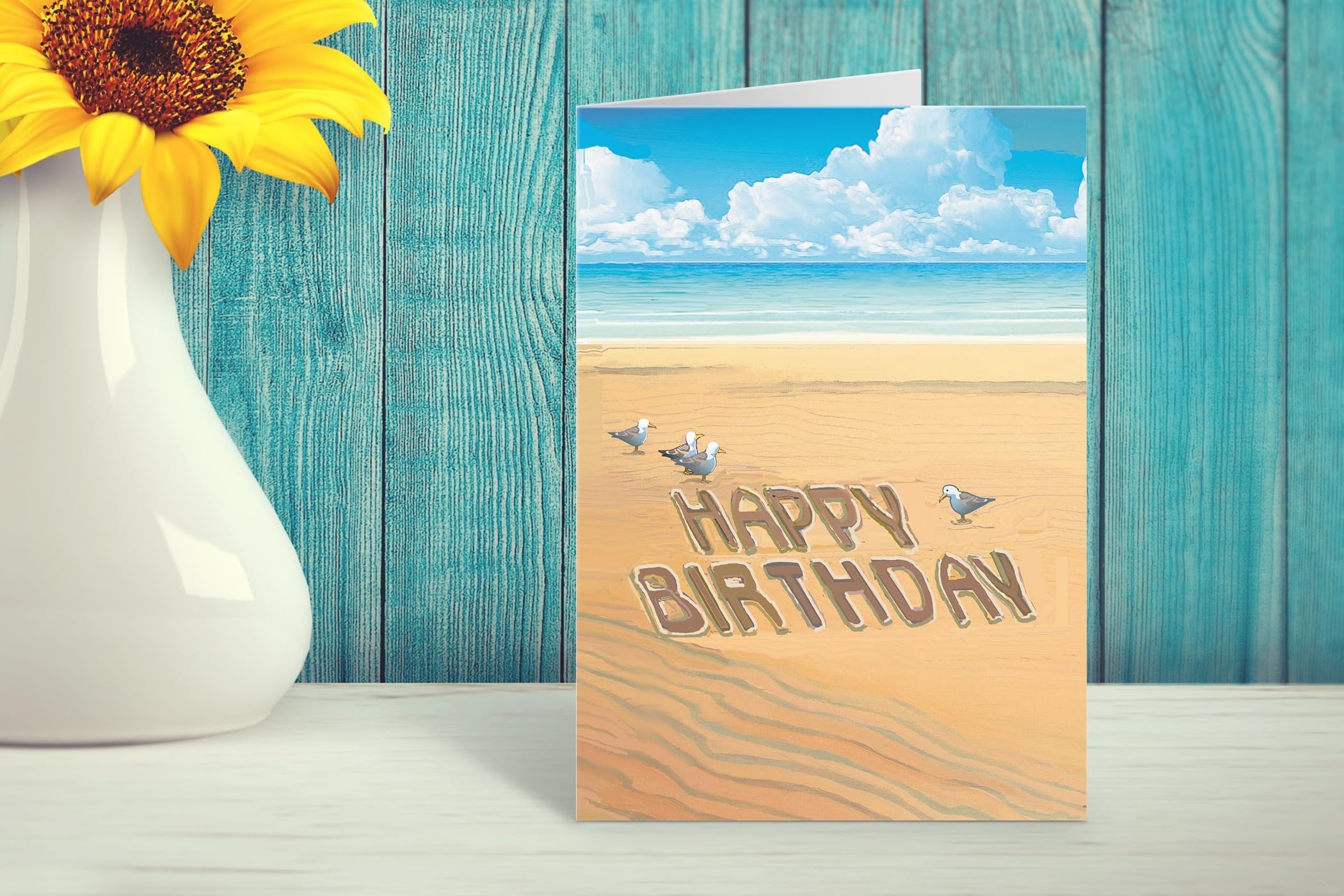 Stonehouse Collection Happy Birthday Beach Card, Seagull Birthday Card, Single Card with Envelope - Made in the USA - Image 4