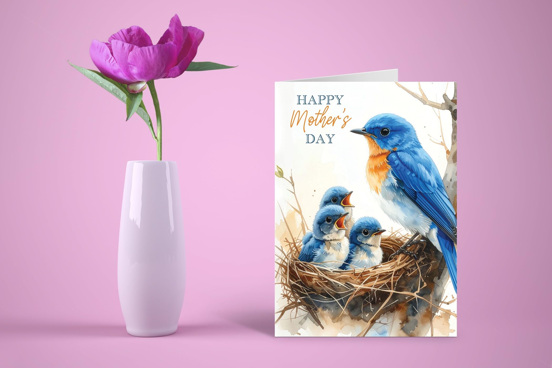 Stonehouse Collection Mother’s Day Greeting Card with Envelope, Mom's Day Single Card with Envelope – “Love Your Mom” Message, Blank Interior - Made in the USA (Blue Birds) - Image 3