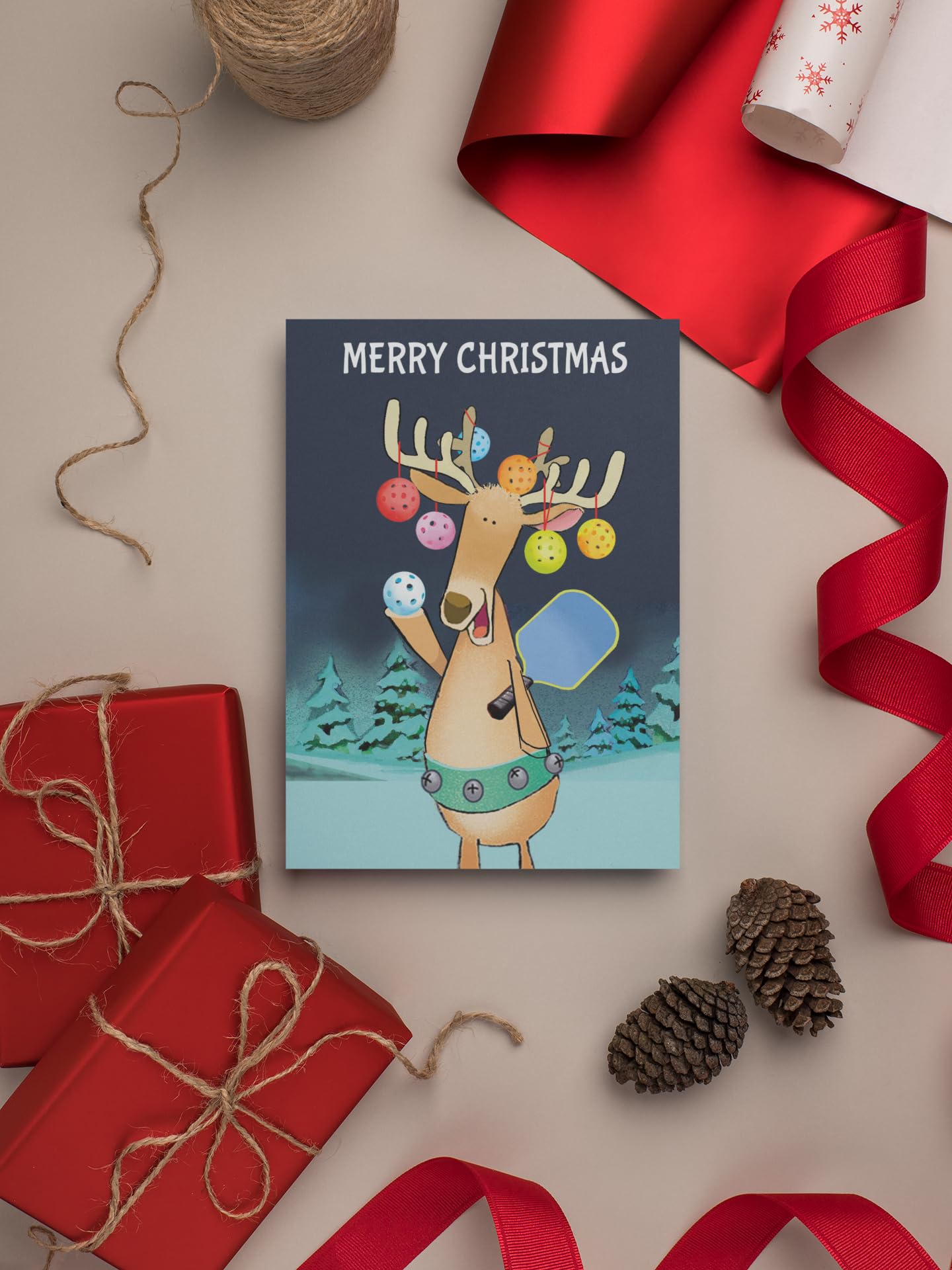 Stonehouse Collection Pickleball Christmas Card, Pickleball Holiday Greeting Card, 12 Cards and White Envelopes, Made in USA (Standard) - Image 3