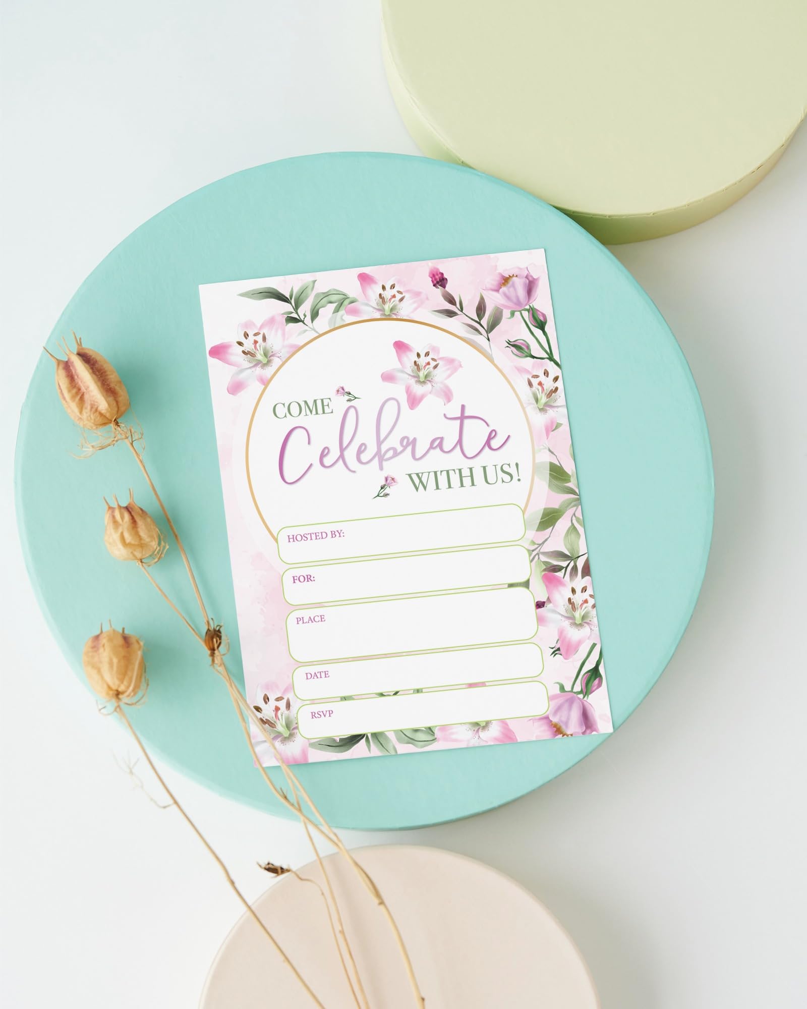 Stonehouse Collection | Pink Lily Party Invitations for Any Occasion | Floral Garden Party Invites | Wedding, Shower, Garden & Birthday, Set of 25 (Pink Lily) - Image 5