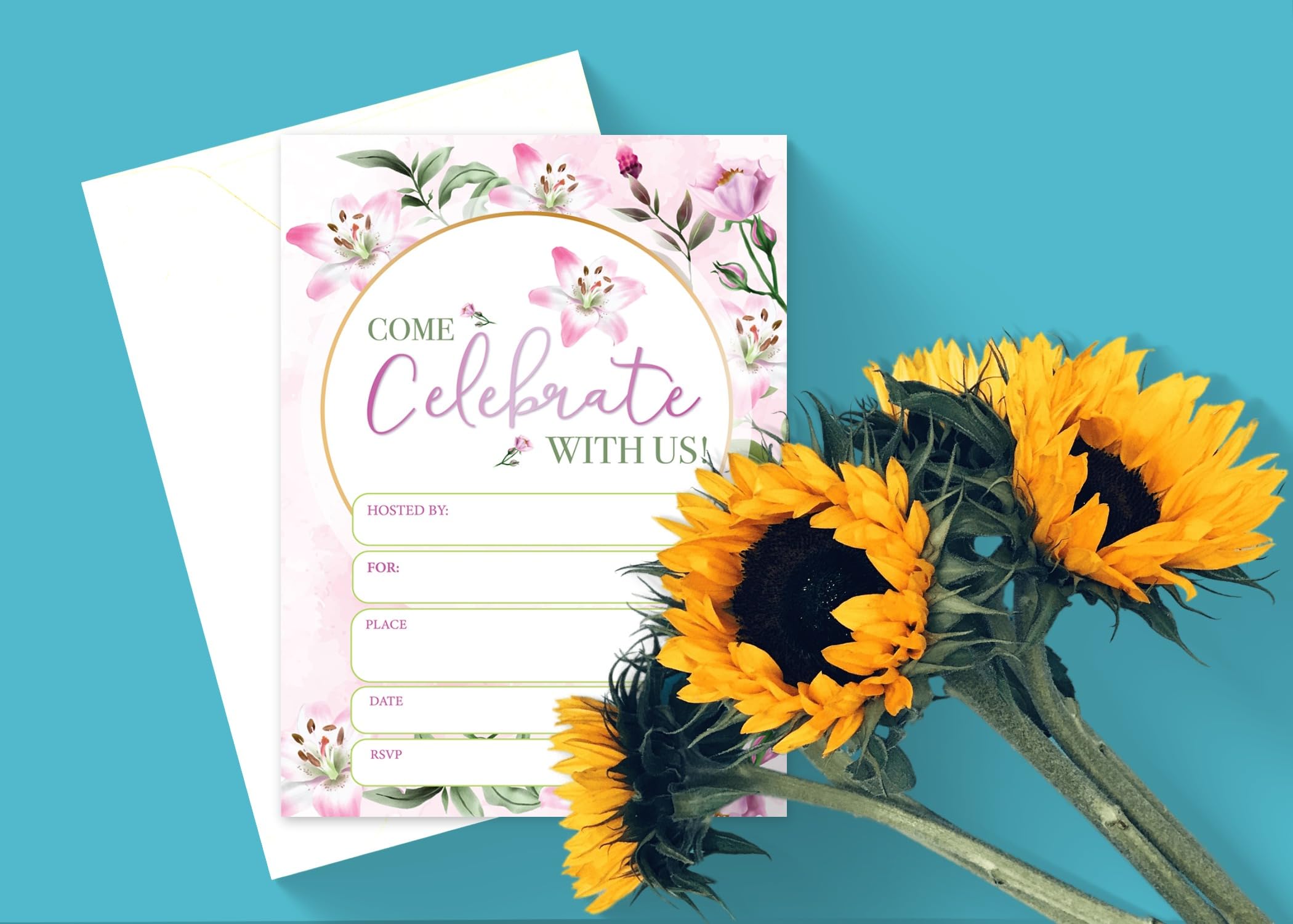 Stonehouse Collection | Pink Lily Party Invitations for Any Occasion | Floral Garden Party Invites | Wedding, Shower, Garden & Birthday, Set of 25 (Pink Lily) - Image 6