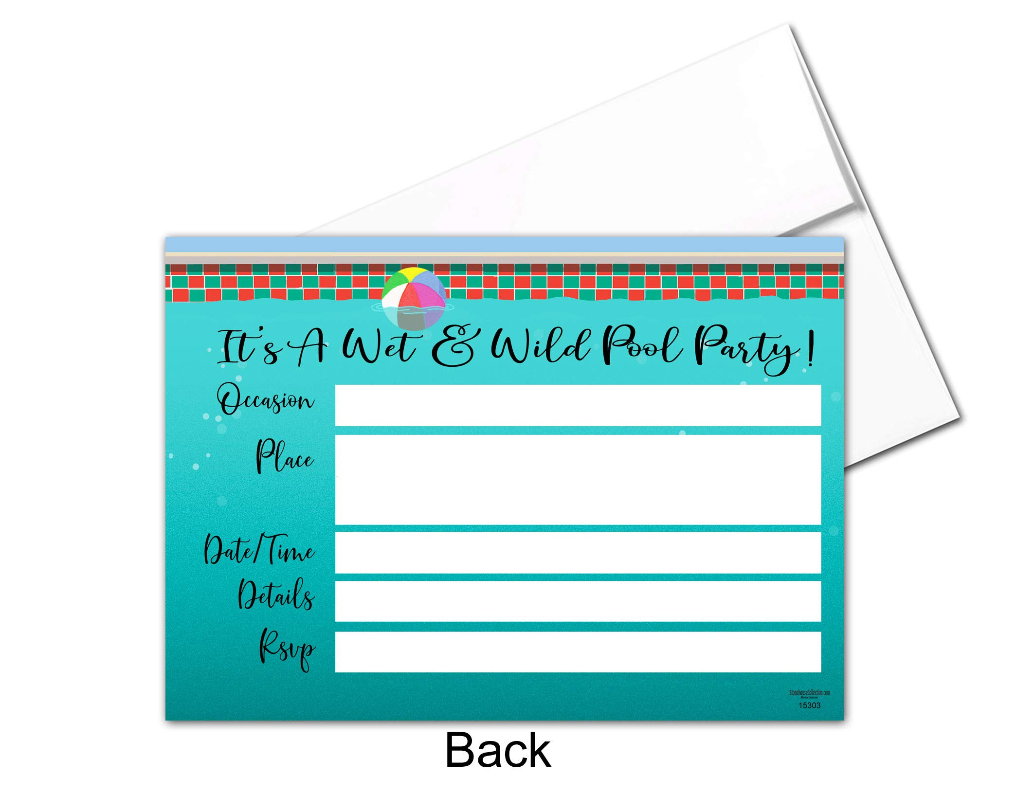 Stonehouse Collection | Pool Party Invitations | 25 Pool Invites with Envelopes | Kids Birthday Invitations - Image 4