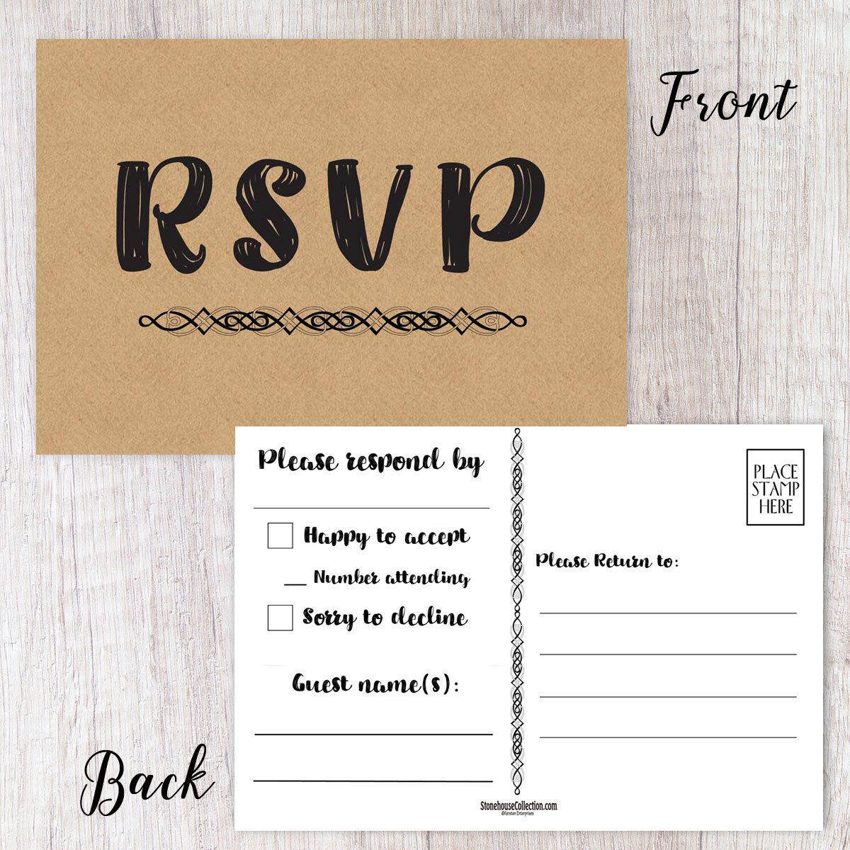 Stonehouse Collection RSVP Postcards - Formal Rustic Postcards - 4 x 6 Postcards - Great For Wedding RSVP, Baby Shower, Birthdays, RSVP Reply Cards (Kraft Formal) - Image 3