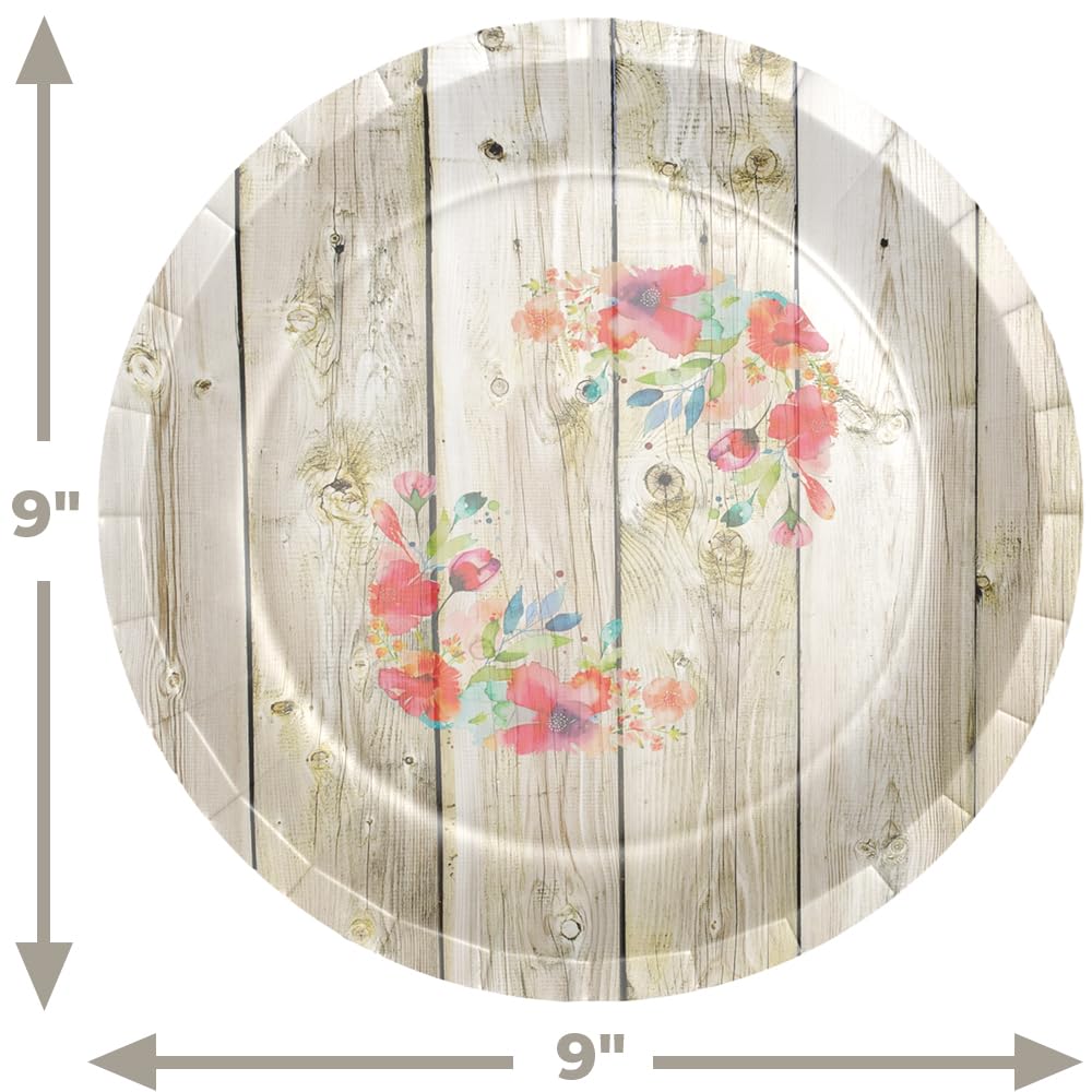 Stonehouse Collection | Rustic Paper Plates and Napkins Set | 20 9" Plates & 20 Napkins | 40 PCS Total | Disposable Wedding Plates (Floral Barnwood) - Image 4
