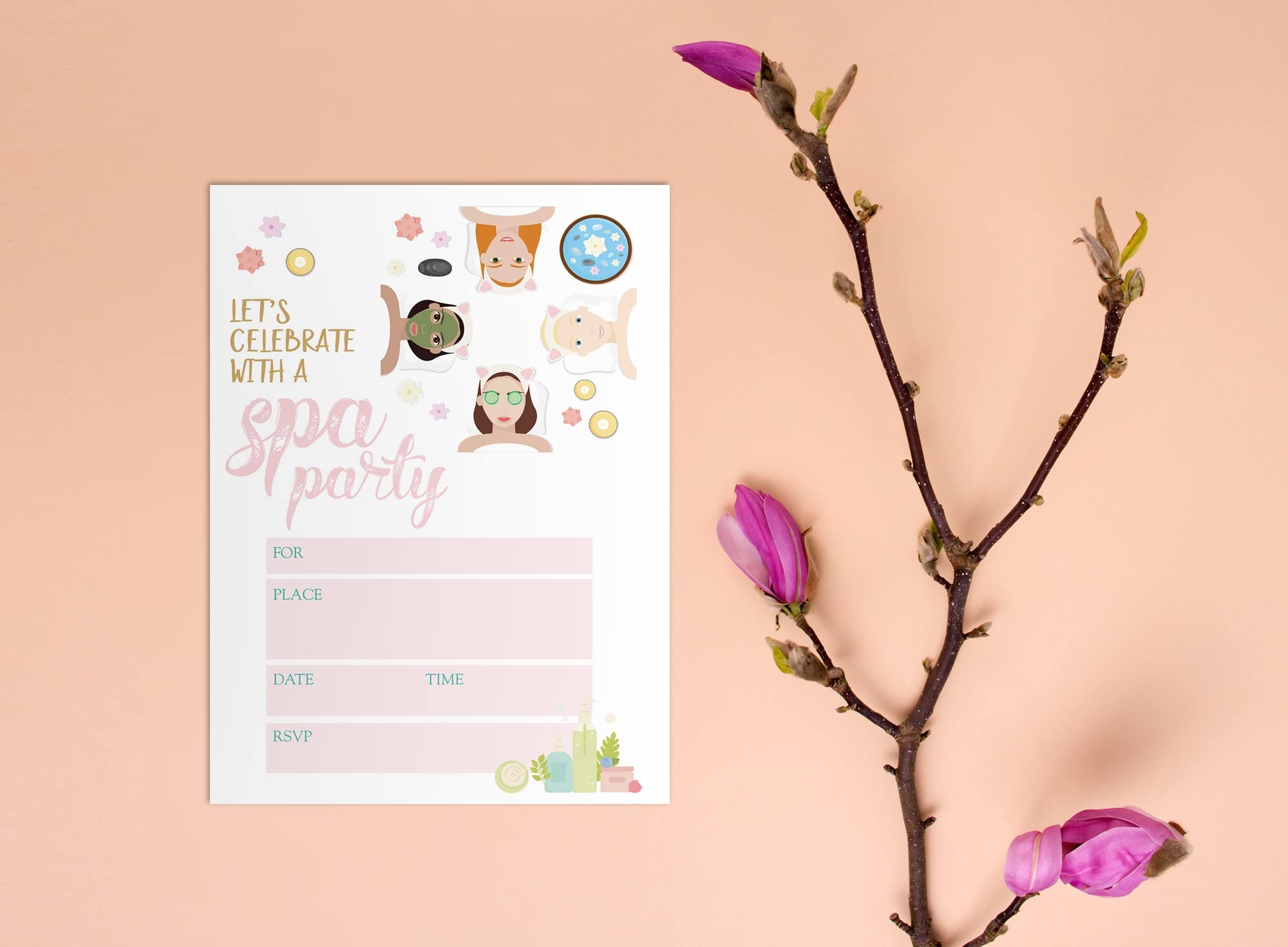 Stonehouse Collection | Spa Party Invitations | 25 Spa Day Theme Party Invites with Envelopes | Kids, Adults, Birthdays (Spa Day) - Image 4